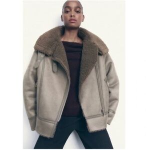 NEW WITH TAGS ZARA WOMEN FAUX LEATHER SHEARLINGDOUBLE-FACED BIKER JACKET